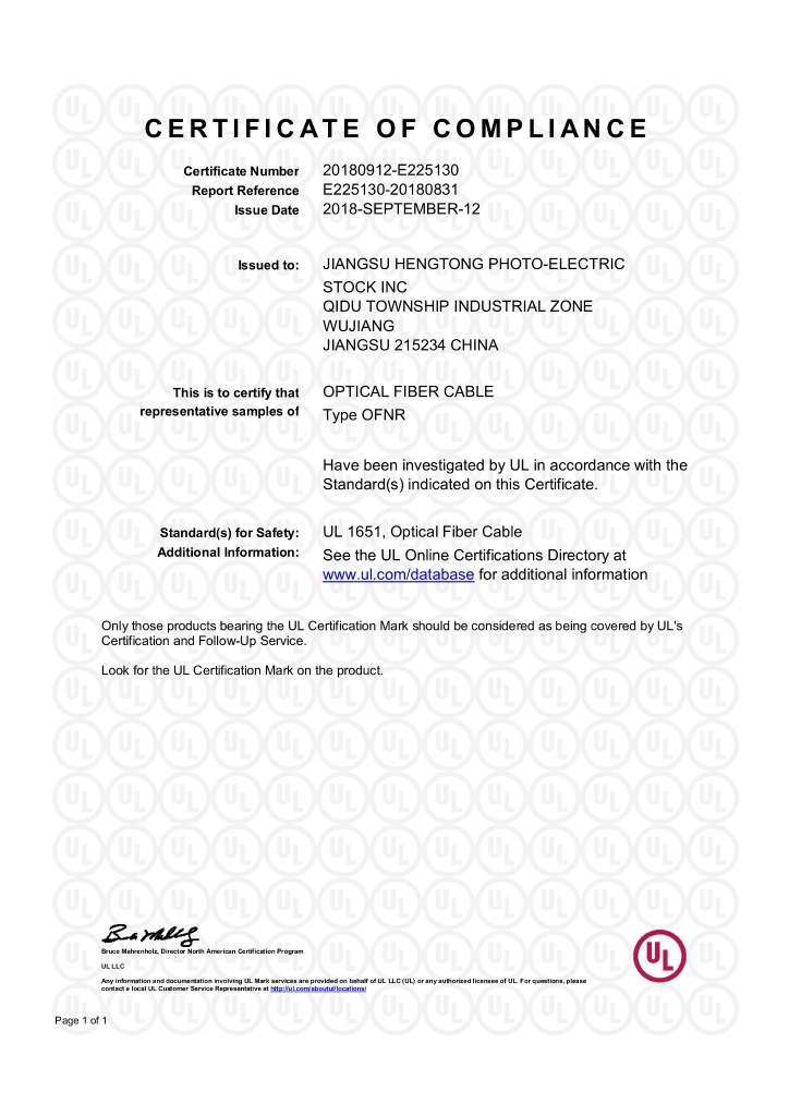 UL1651, Optical Fiber Cable-Type OFNR_00